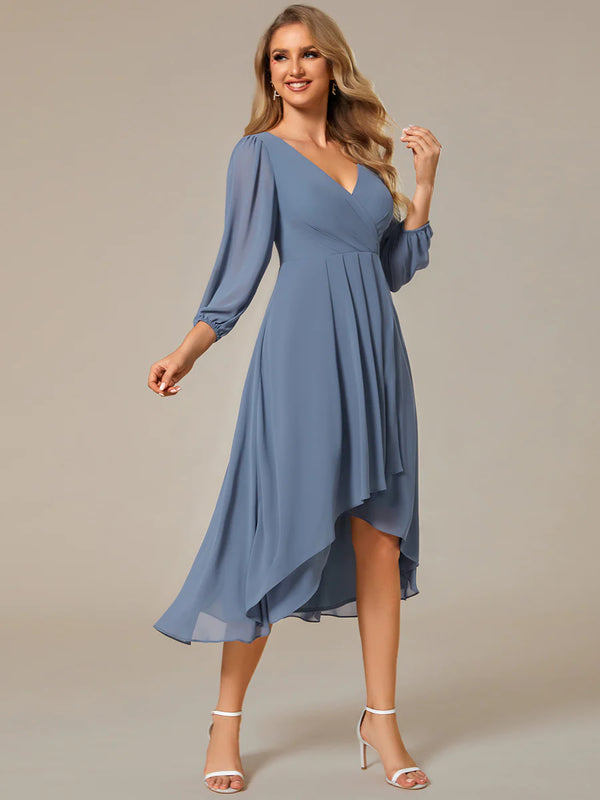 Women's Knee-Length Homecoming Cocktail Dress With Short Sleeves