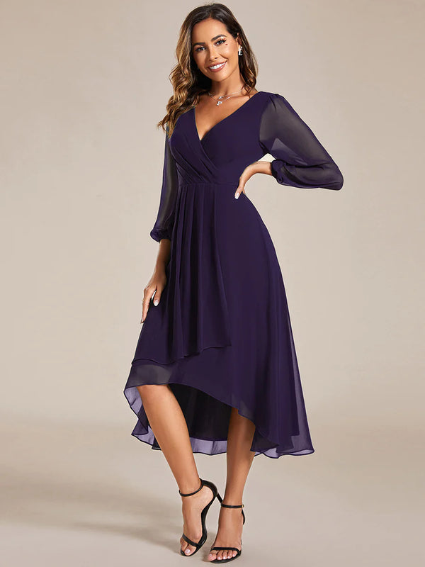 Women's Knee-Length Homecoming Cocktail Dress With Short Sleeves