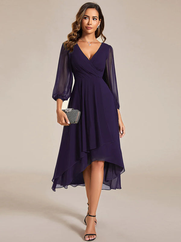 Women's Knee-Length Homecoming Cocktail Dress With Short Sleeves