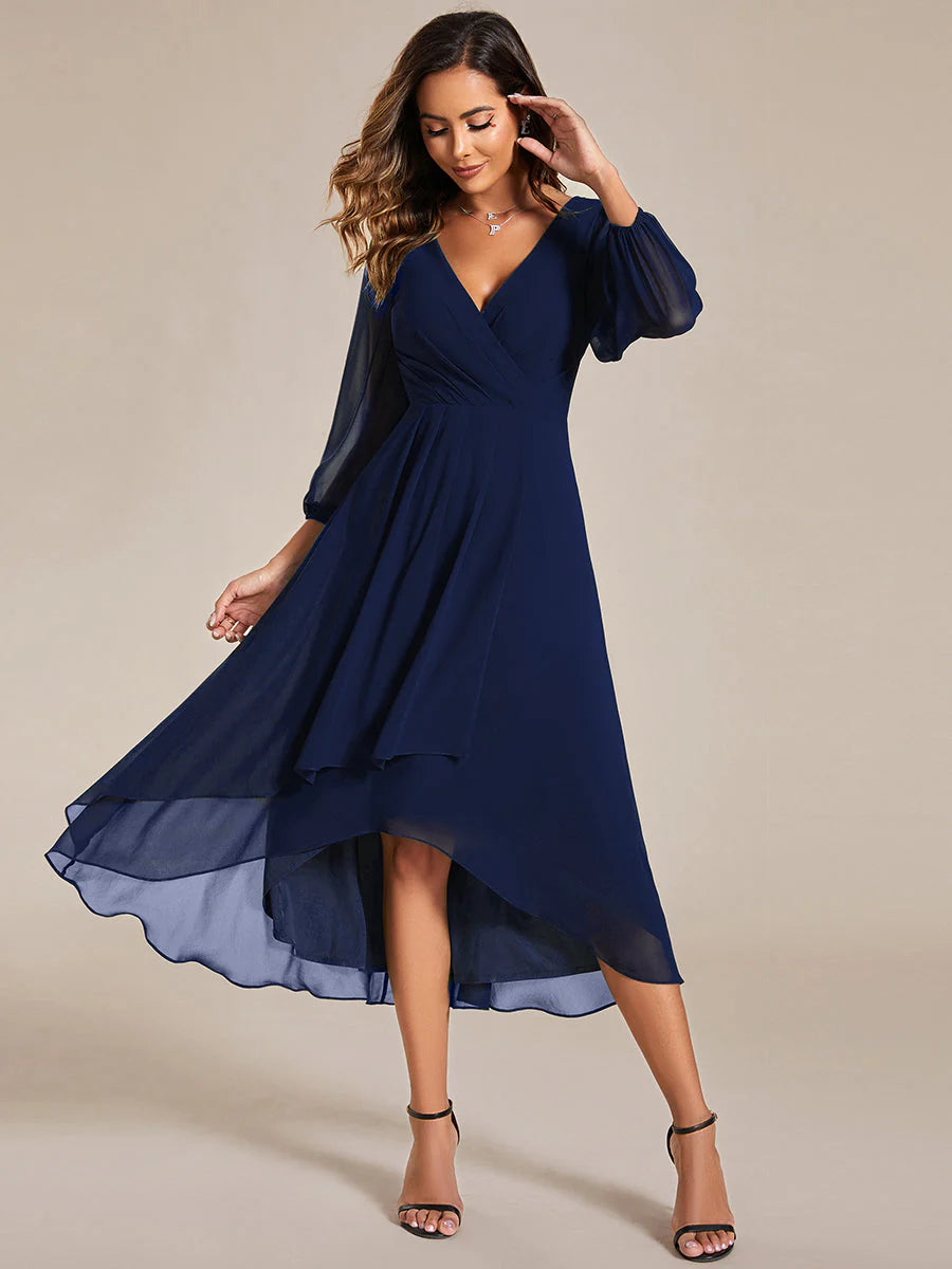 Women's Knee-Length Homecoming Cocktail Dress With Short Sleeves
