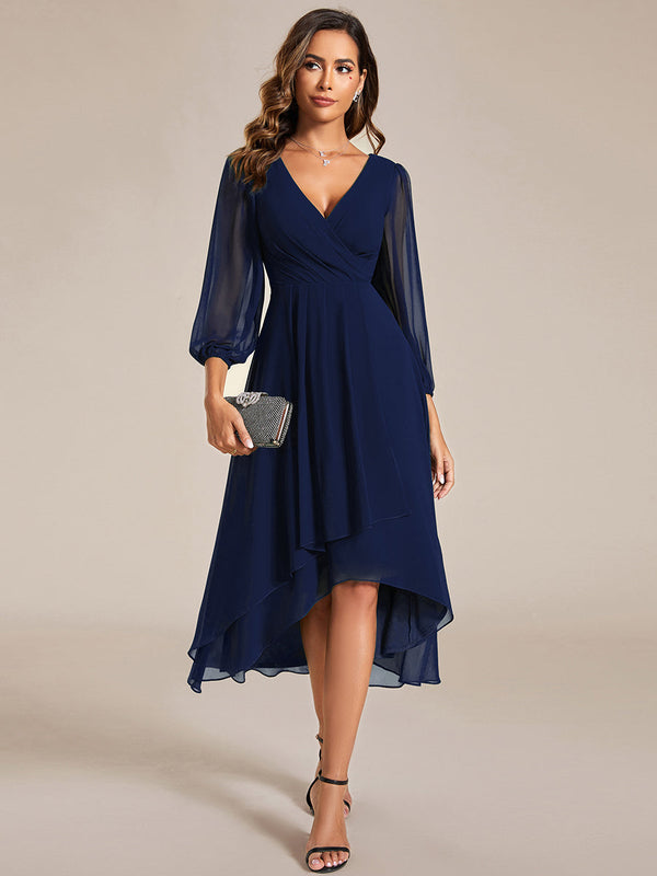 Long Sleeves Pleated Ruffles Chiffon Wedding Guest Dresses