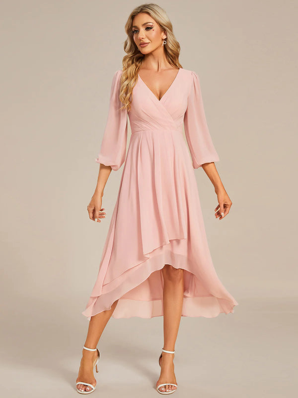 Women's Knee-Length Homecoming Cocktail Dress With Short Sleeves