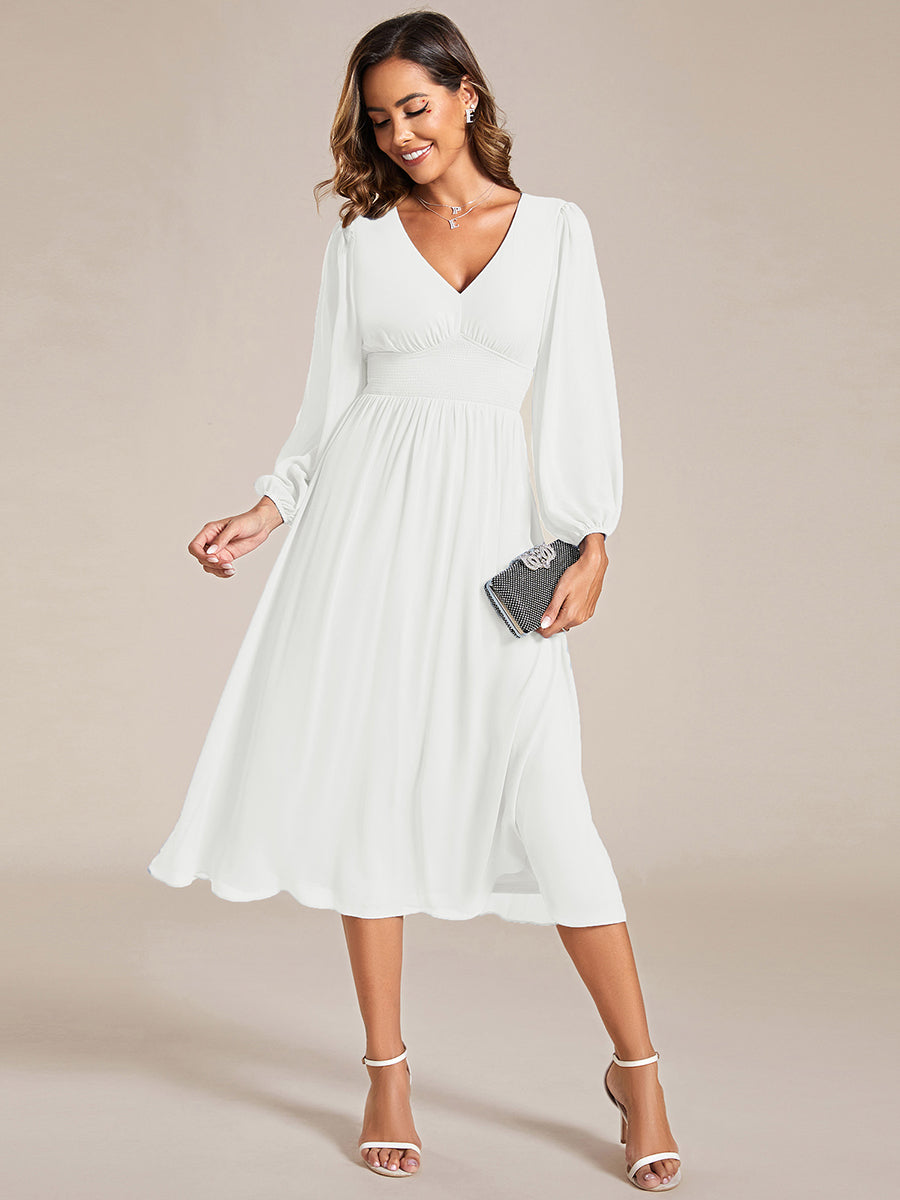 Knee Length Chiffon Wedding Guest Dresses With Long Sleeves - CALABRO®