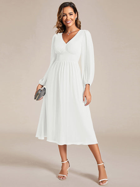 Knee Length Chiffon Wedding Guest Dresses With Long Sleeves