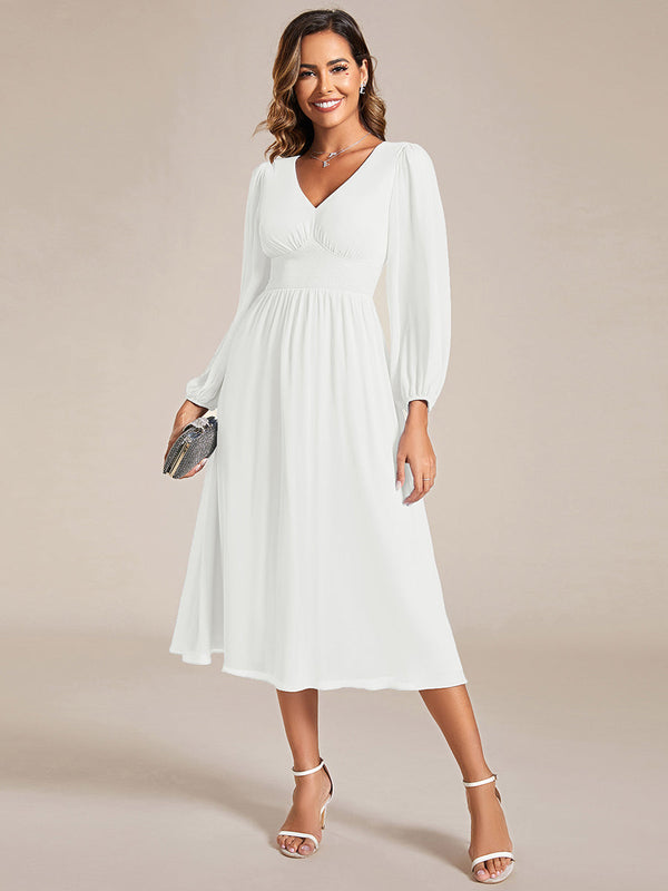 Knee Length Chiffon Wedding Guest Dresses With Long Sleeves