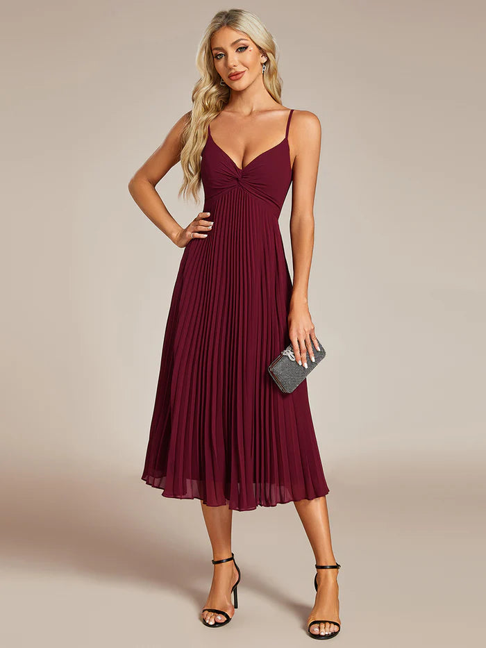 Chiffon Bownot Neck Midi Length  Wedding Guest Dress - CALABRO®