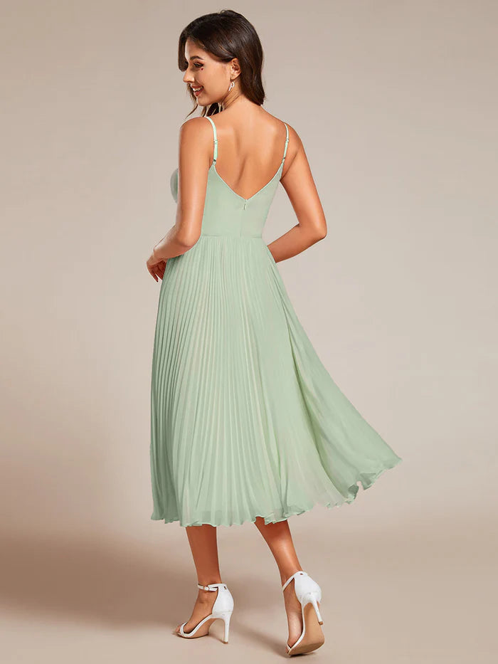 Chiffon Bownot Neck Midi Length  Wedding Guest Dress - CALABRO®