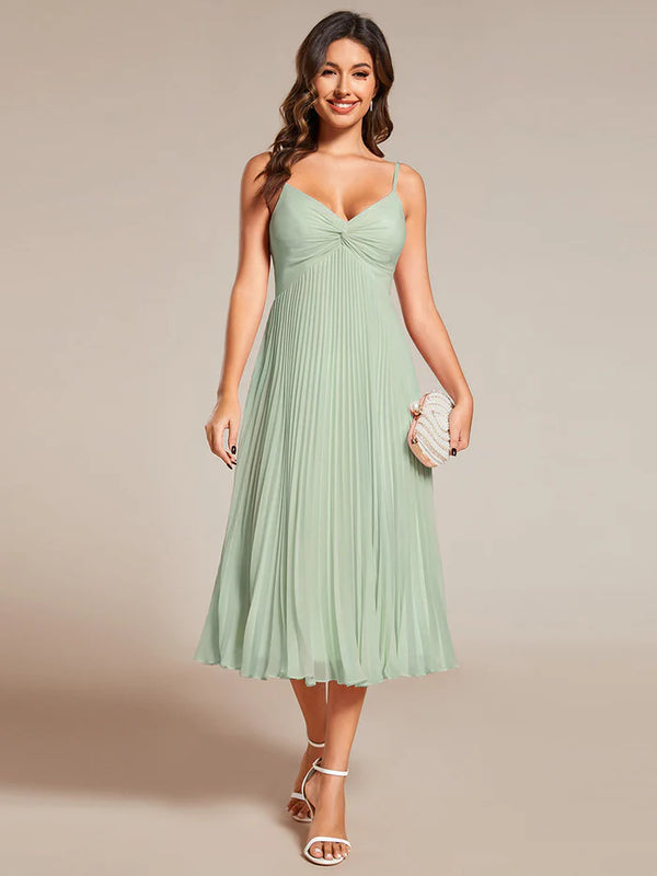 Chiffon Bownot Neck Midi Length  Wedding Guest Dress