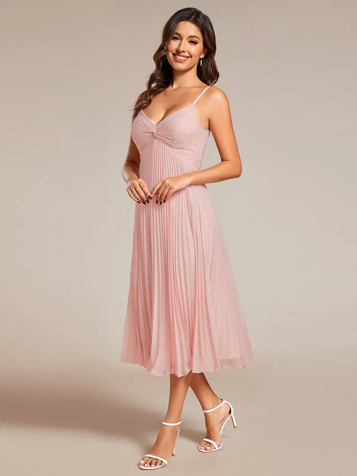 Chiffon Bownot Neck Midi Length  Wedding Guest Dress - CALABRO®