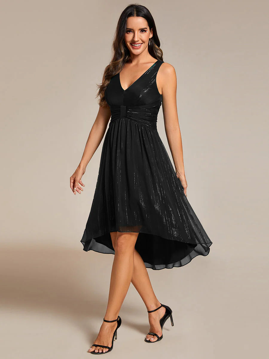 Glittery Spaghetti Straps Knee Length Bowknot Bridesmaid Dress - CALABRO®