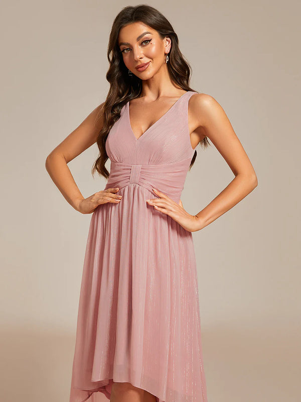 Glittery Spaghetti Straps Knee Length Bowknot Bridesmaid Dress