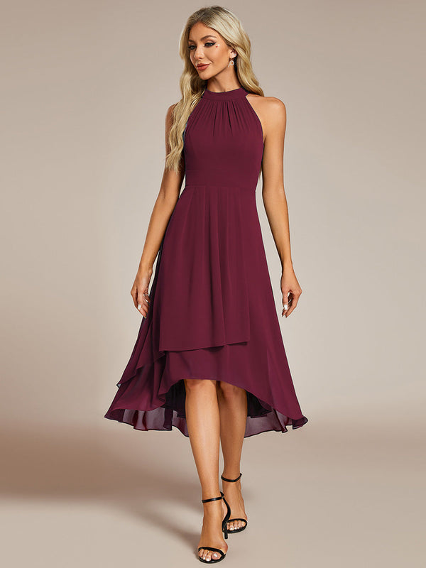 Elegant Halter Neckline Asymmetric Midi Lining Length fold stream Empire Waist Chiffon Dresses