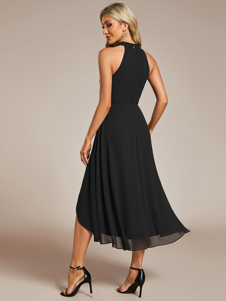 Elegant Halter Neckline Midi Length Empire Waist Chiffon Evening Dress - CALABRO®