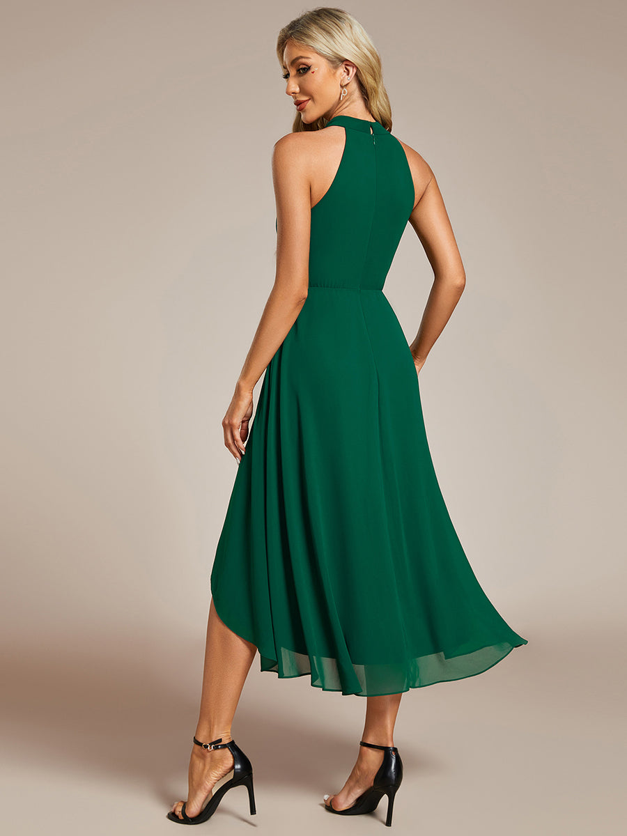 Elegant Halter Neckline Midi Length Empire Waist Chiffon Evening Dress - CALABRO®