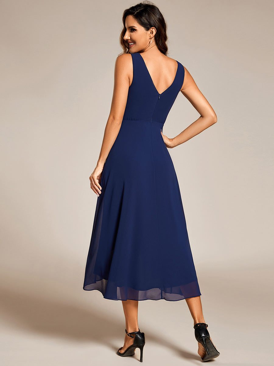 Graceful Asymmetric A-Line Pleated Empire Waist Chiffon Dresses V Neck Strapless Wedding Guest Dress - CALABRO®