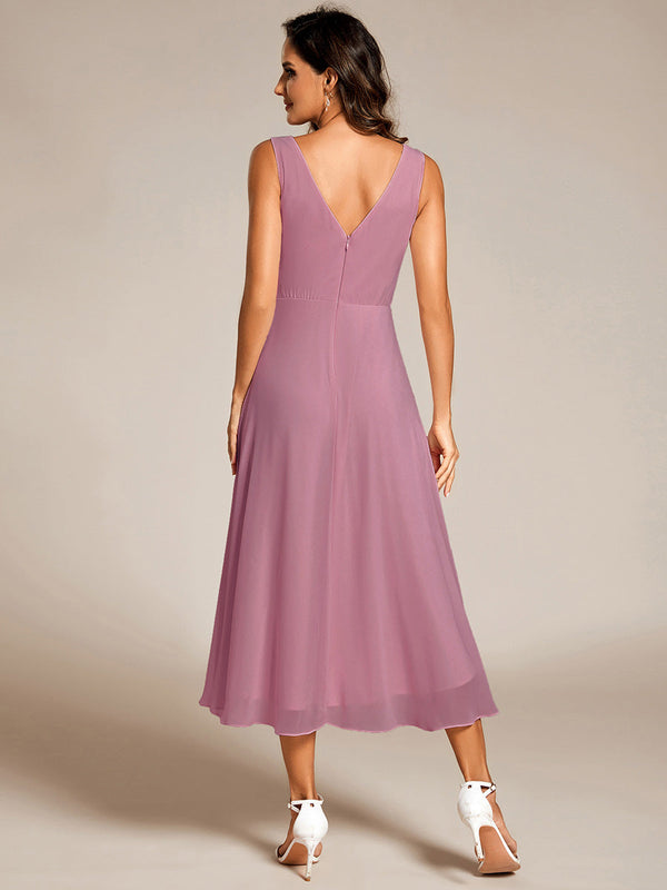 Graceful Asymmetric A-Line Pleated Empire Waist Chiffon Dresses V Neck Strapless Wedding Guest Dress