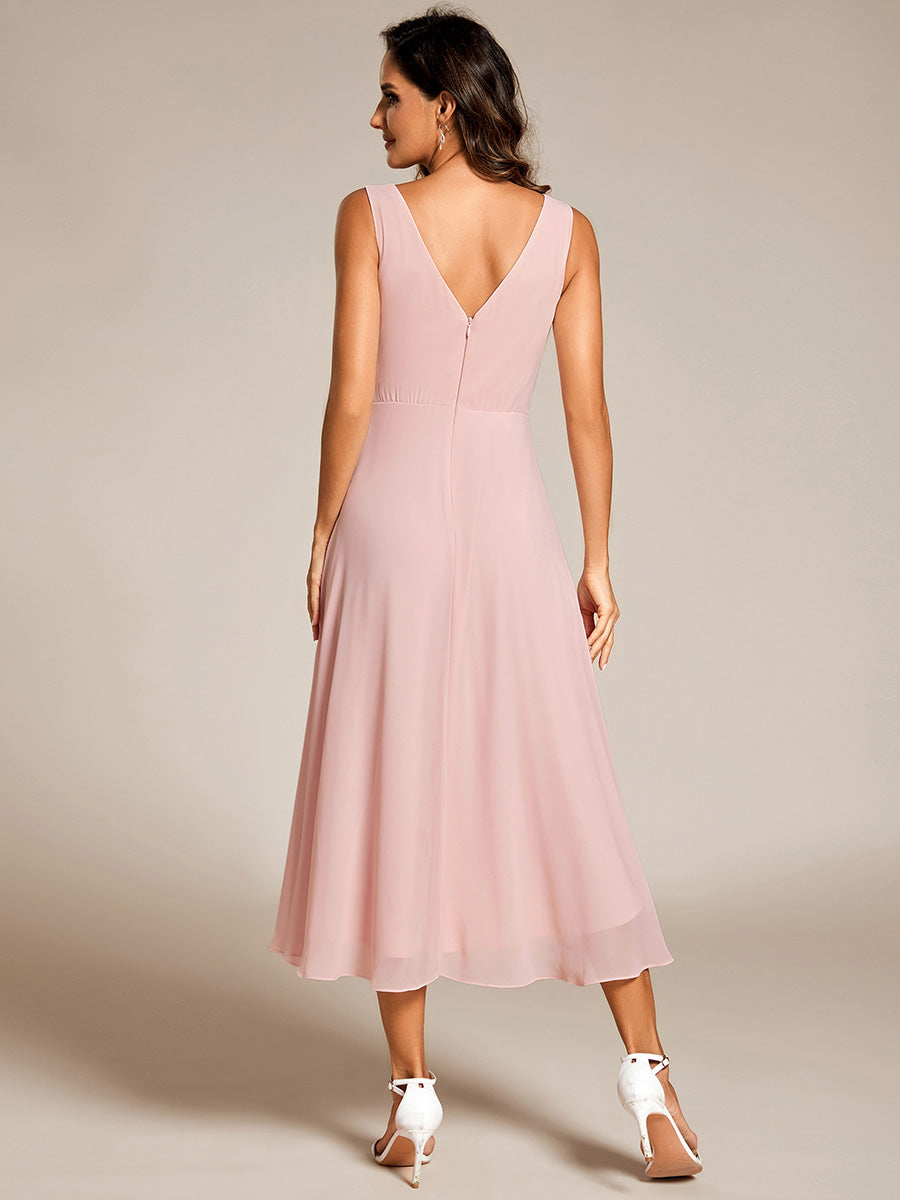 Graceful Asymmetric A-Line Pleated Empire Waist Chiffon Dresses V Neck Strapless Wedding Guest Dress - CALABRO®