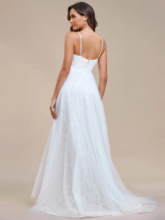 Elegant Spaghetti Straps Lace Mesh Wedding Dresses - CALABRO®