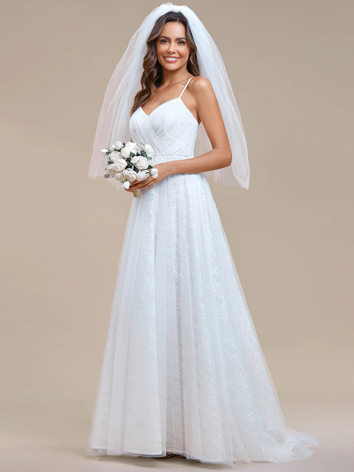 Elegant Spaghetti Straps Lace Mesh Wedding Dresses - CALABRO®