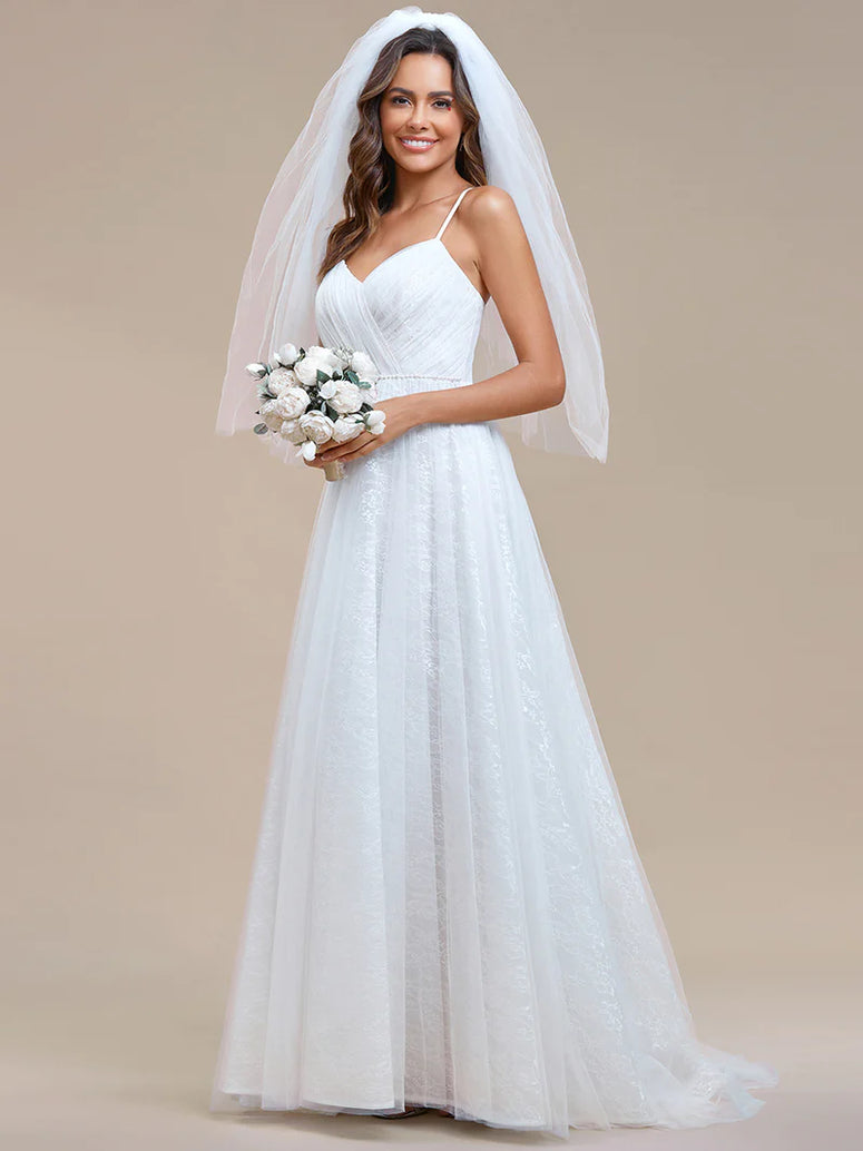 Elegant Spaghetti Straps Lace Mesh Wedding Dresses