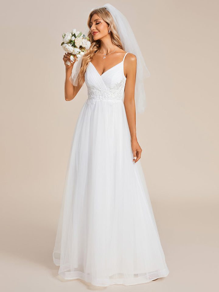 Elegant Spaghetti Straps Appliques Tulle Wedding Dresses - CALABRO®