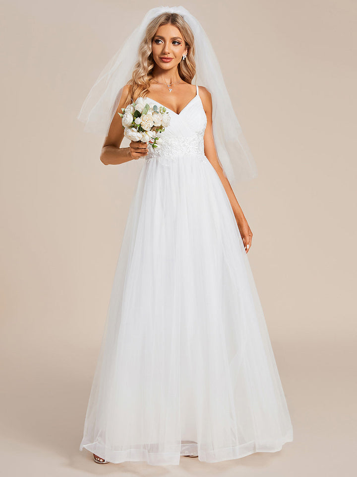 Elegant Spaghetti Straps Appliques Tulle Wedding Dresses - CALABRO®