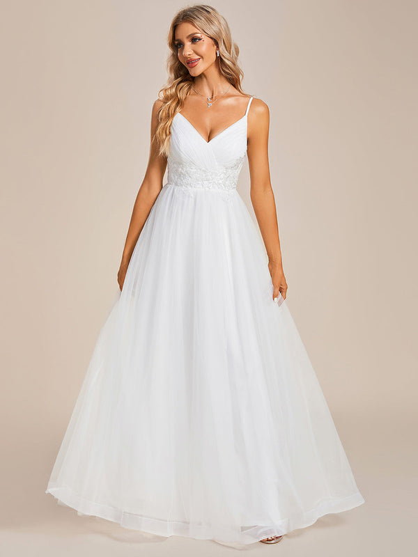 Elegant Spaghetti Straps Appliques Tulle Wedding Dresses