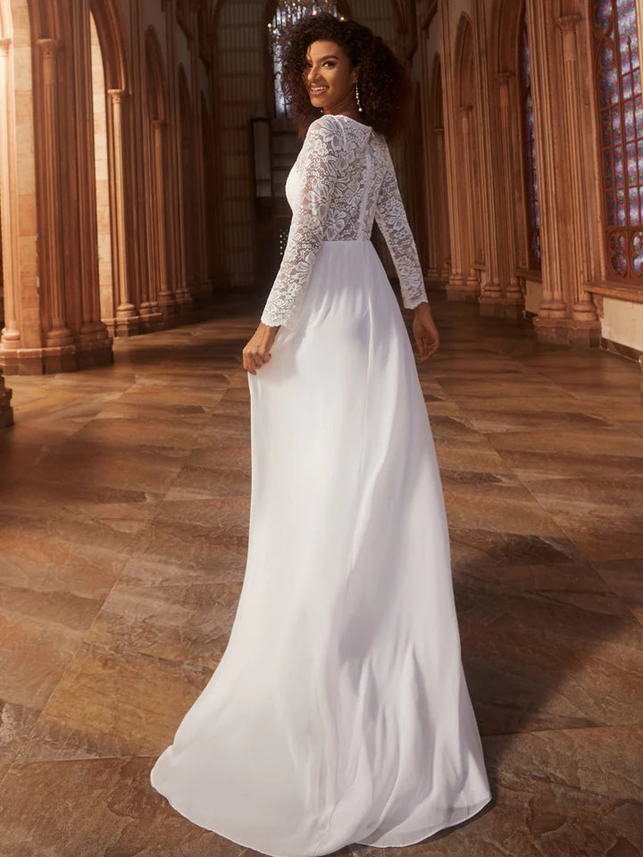 Elegant Hollow Lace V Neck Wedding Dresses - CALABRO®