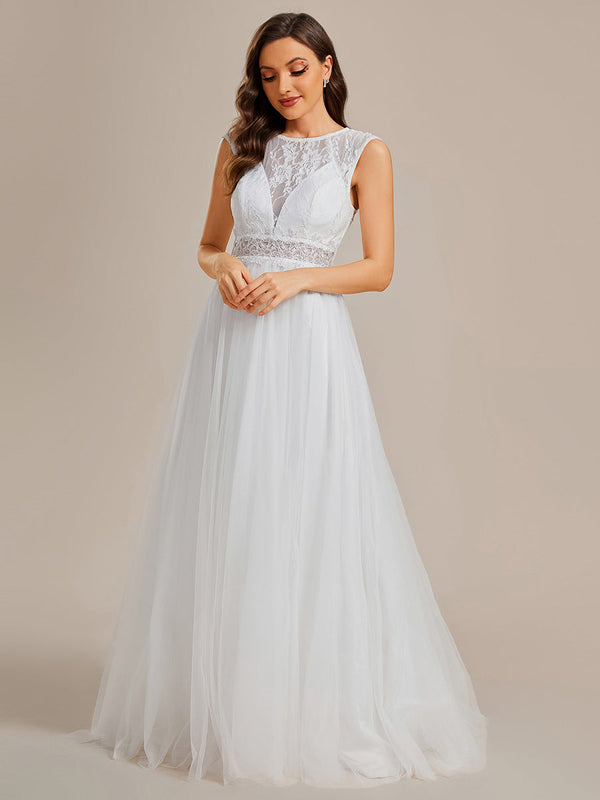 Elegant Hollow Lace Round Neck Wedding Dresses