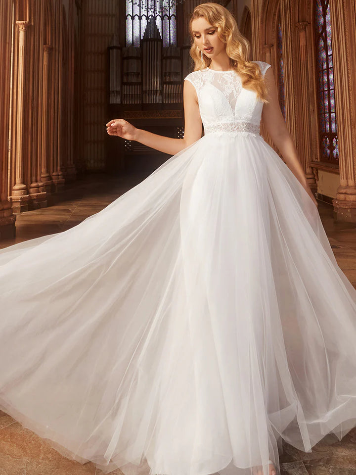 Elegant Hollow Lace Round Neck Wedding Dresses - CALABRO®