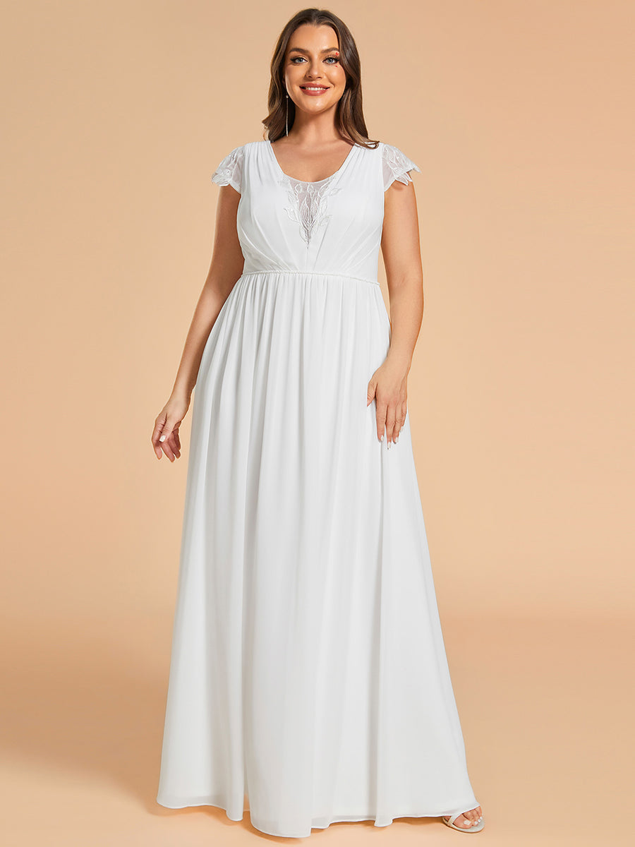 Plus Size Hollow Pleated V-Neck Simple Wedding Dress with Short Sleeves - CALABRO®