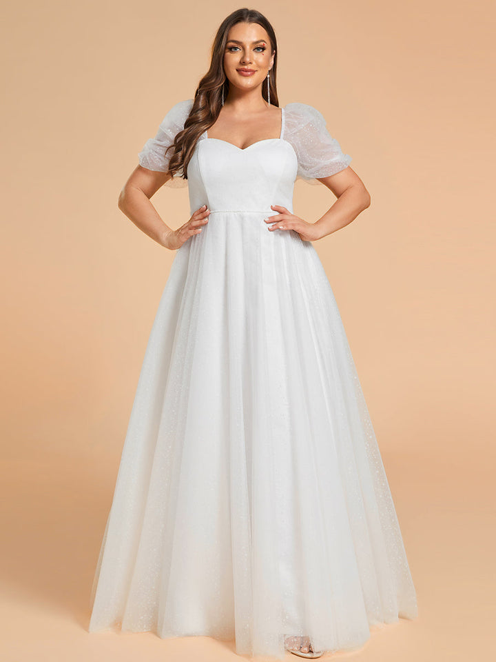 Plus Size Sweetheart Simple Wedding Dress with Puff Sleeves - CALABRO®