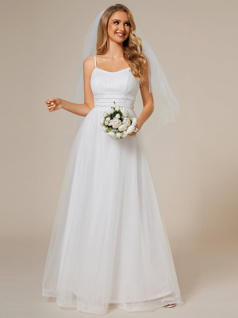 Maxi Long Sequin Tulle Sleeveless Wedding Dresses
