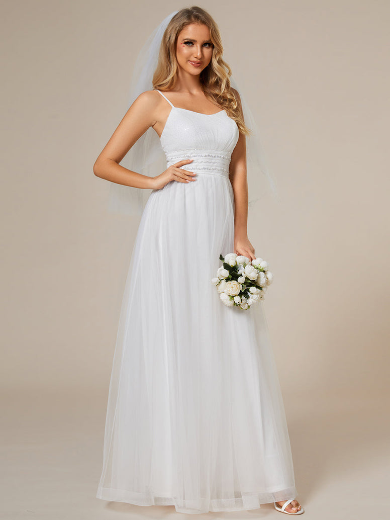 Maxi Long Sequin Tulle Sleeveless Wedding Dresses