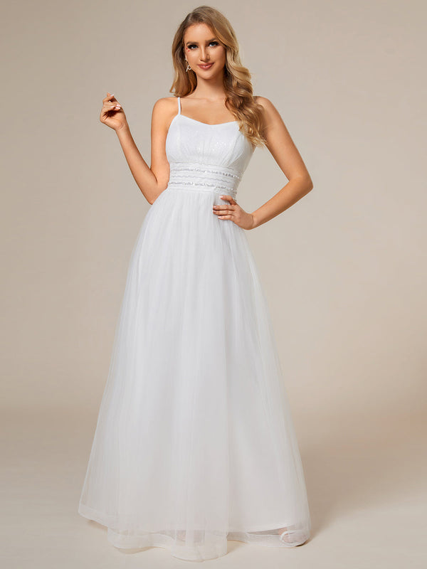 Maxi Long Sequin Tulle Sleeveless Wedding Dresses