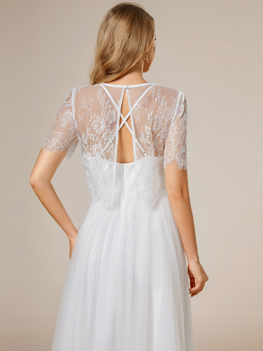 Lace Round Neck Two Piece Suit Wedding Dress With Short Sleeves - CALABRO®