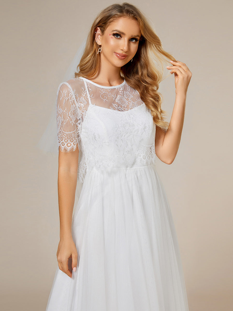 Lace Round Neck Two Piece Suit Wedding Dress With Short Sleeves - CALABRO®