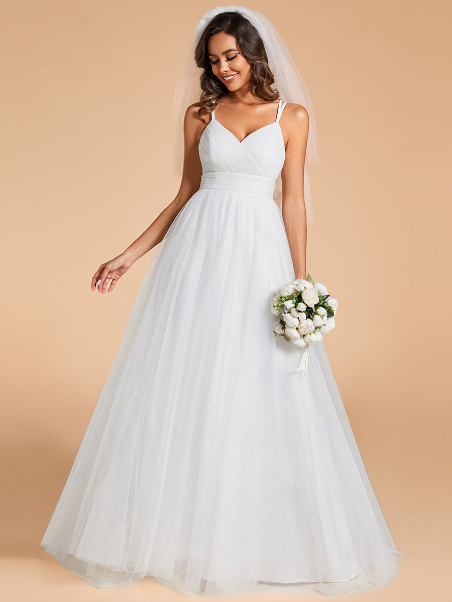 Shiny Spaghetti Straps Wedding Dresses With Back Bow - CALABRO®