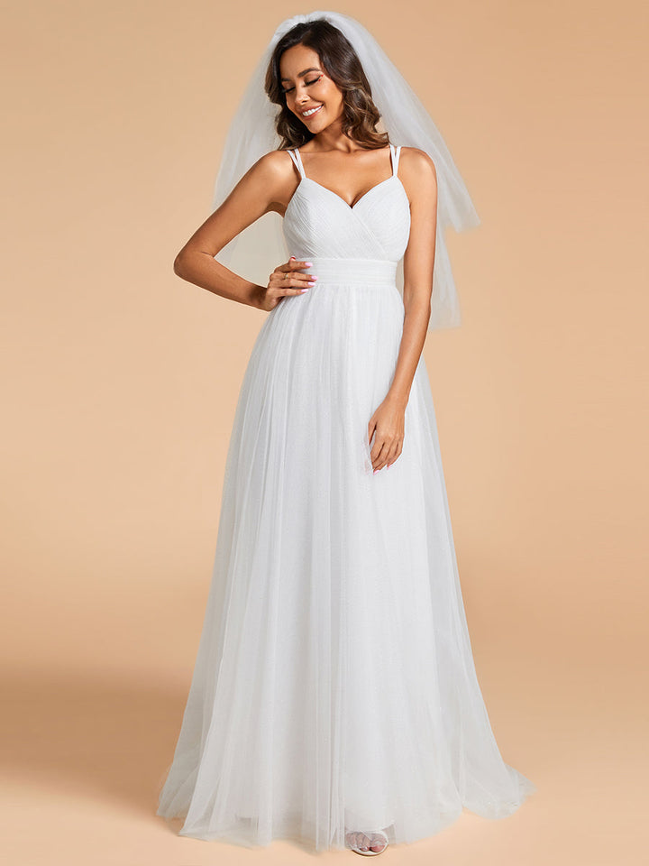 Shiny Spaghetti Straps Wedding Dresses With Back Bow - CALABRO®