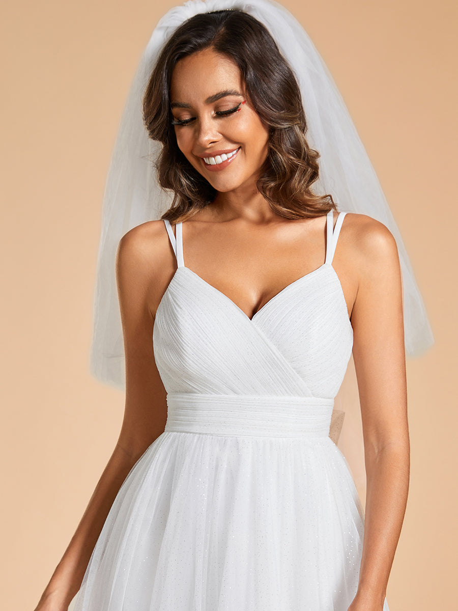 Shiny Spaghetti Straps Wedding Dresses With Back Bow - CALABRO®