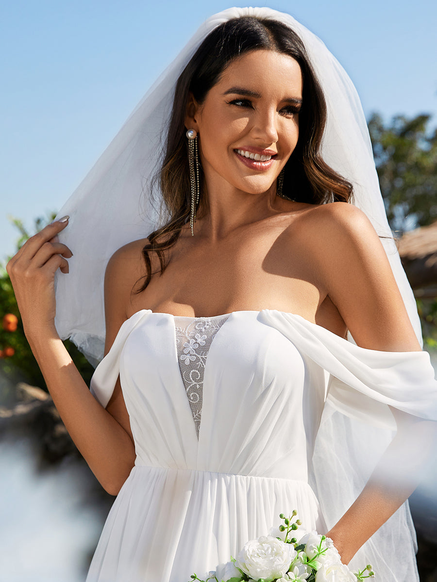 Off Shoulder Chiffon Wedding Dressees With Half Sleeves - CALABRO®