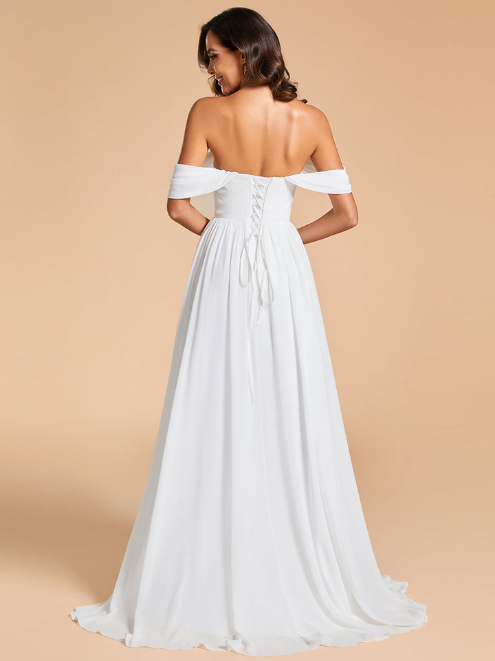 Off Shoulder Chiffon Wedding Dressees With Half Sleeves - CALABRO®