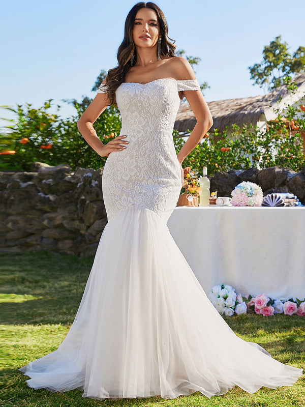 Fishtail white wedding dress hotsell