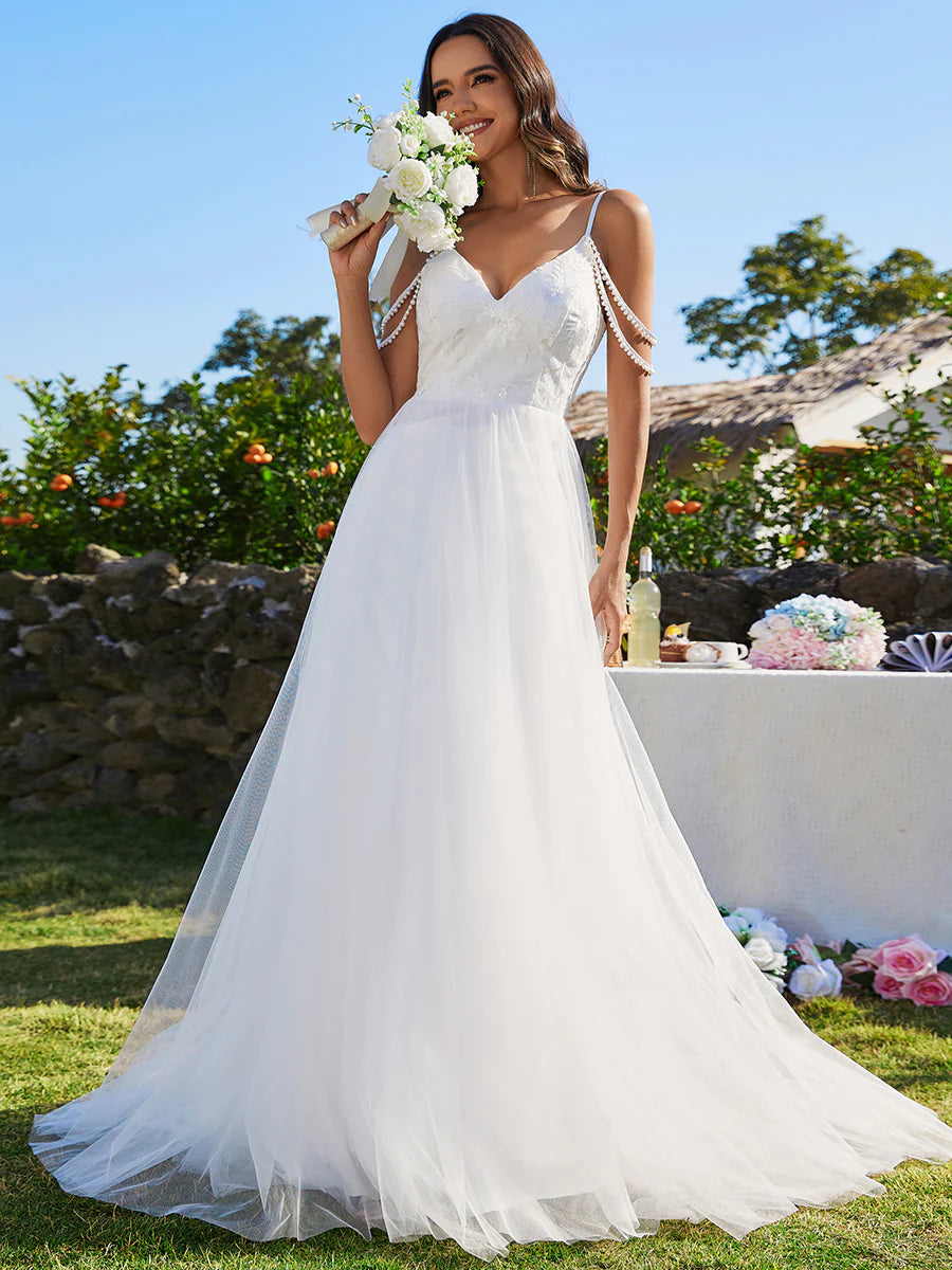 Elegant Spaghetti Straps Wedding Dress with Sleeveless - CALABRO®