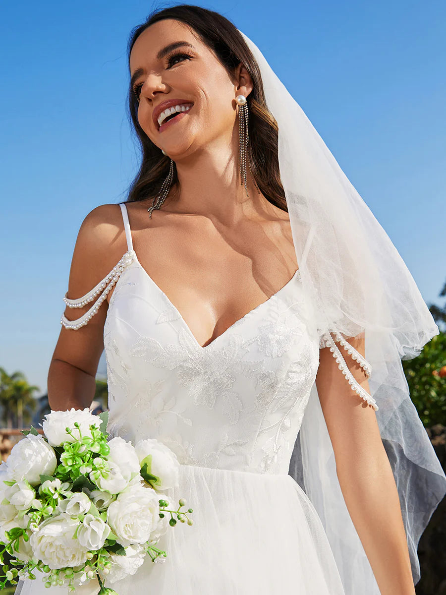 Elegant Spaghetti Straps Wedding Dress with Sleeveless - CALABRO®