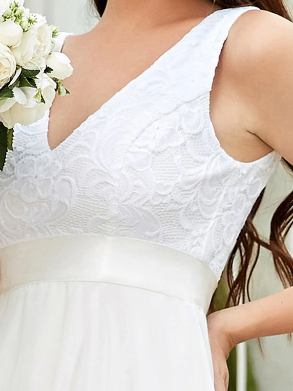 V Neck Lace Chiffon Elegant Wedding Dress
