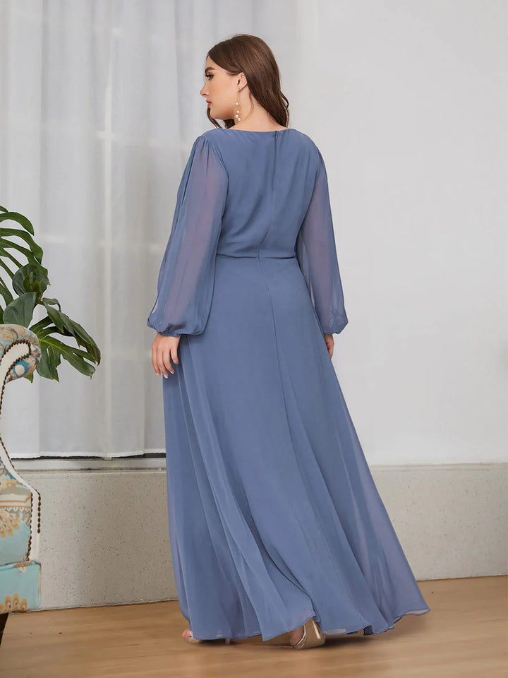 Chiffon Plus Size Evening Dress with Long Lantern Sleeves Size 20