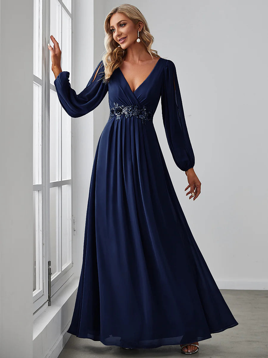 Floor Length Long Lantern Sleeves Bridesmaid Dresses - CALABRO®