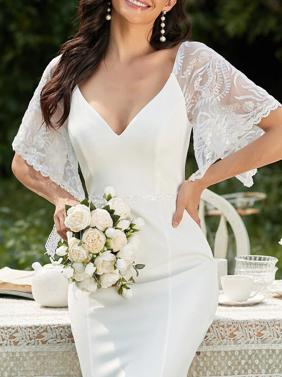 Sexy Maxi V Neck Wedding Dress with Flare Sleeves - CALABRO®