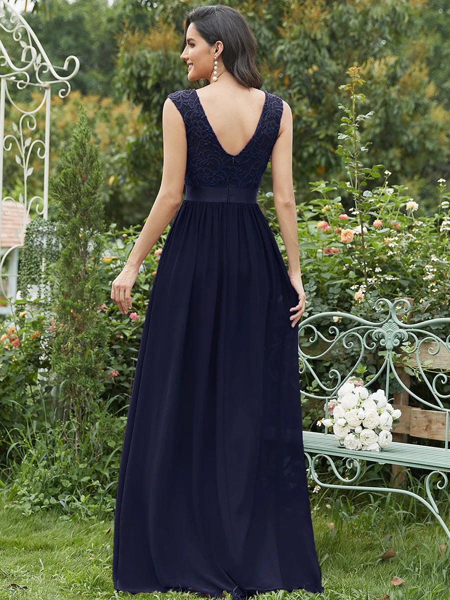 Scoop Neck Lace Top Bridesmaid Dress - CALABRO®